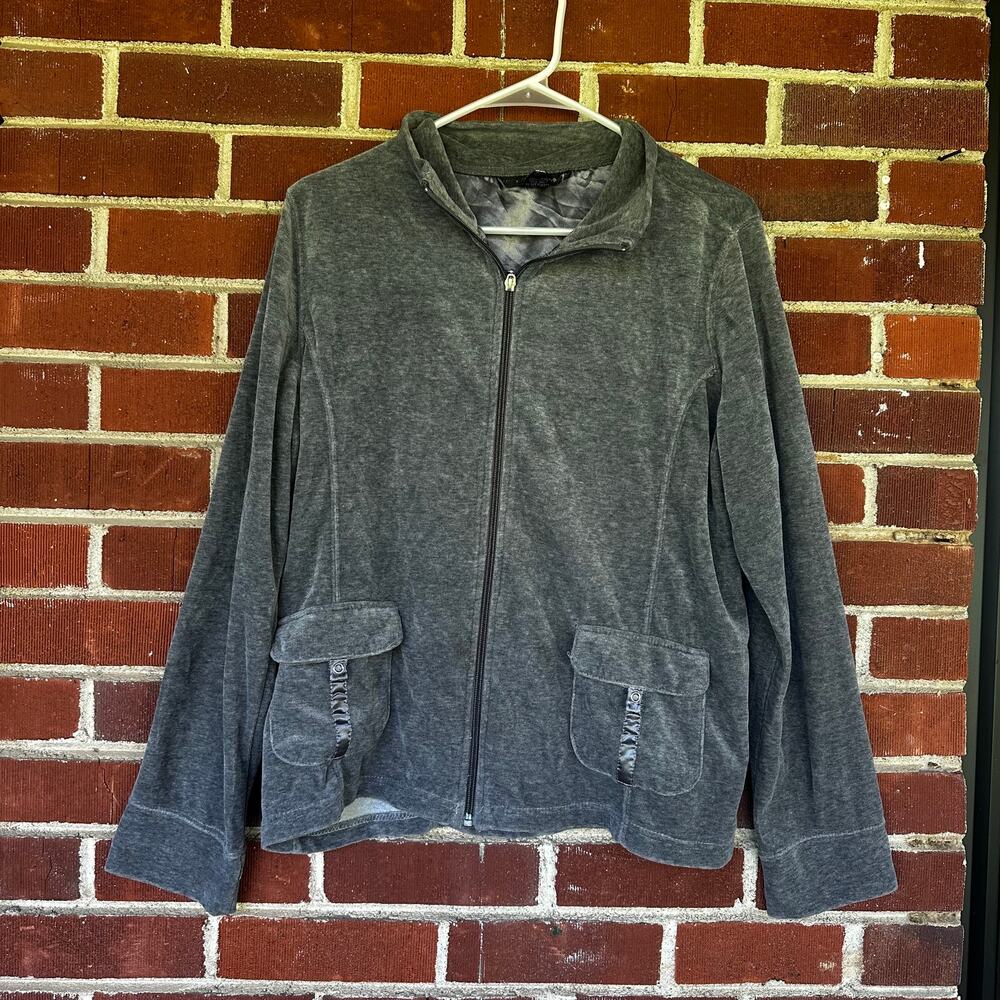 Mirror Image Gray Velour Zip Up Jacket Women's Large Casual Lounge